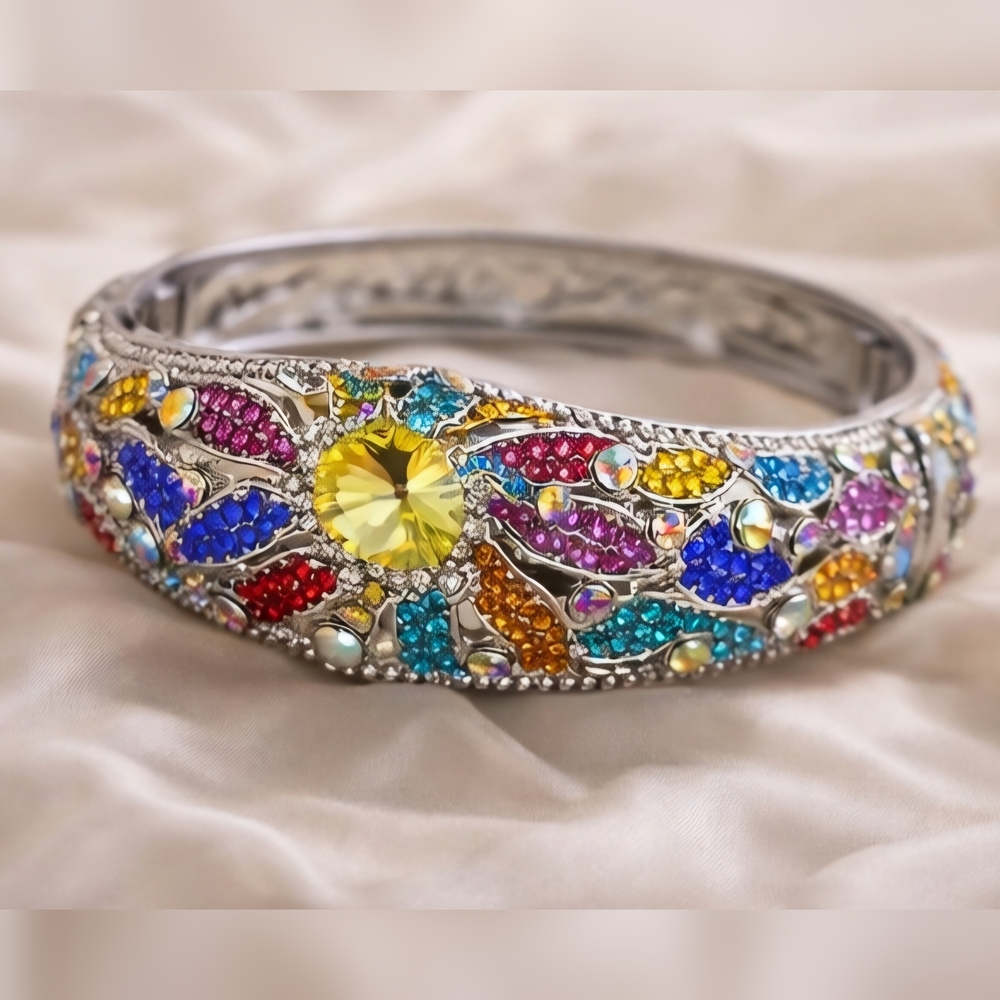 Exquisite Multicolor Rhinestone Bangle Bracelet - image 2